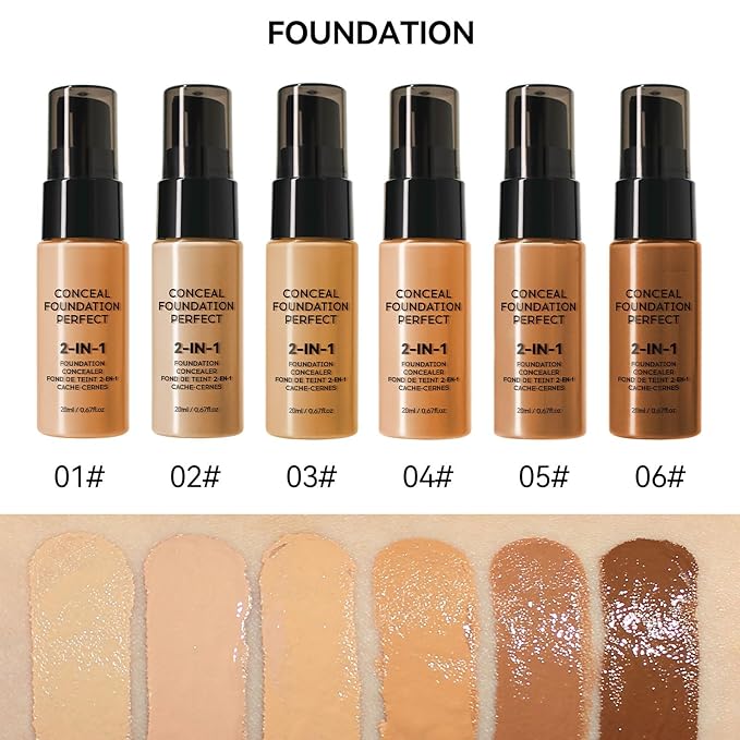 6 Colors Liquid Foundation Long-Lasting,Poreless Liquid Oil Concealer Foundation For All Skin Type,Waterproof & Sweat-Proof,Easy To Push Away,Flawless Finish Foundation,Balanced Skin Color