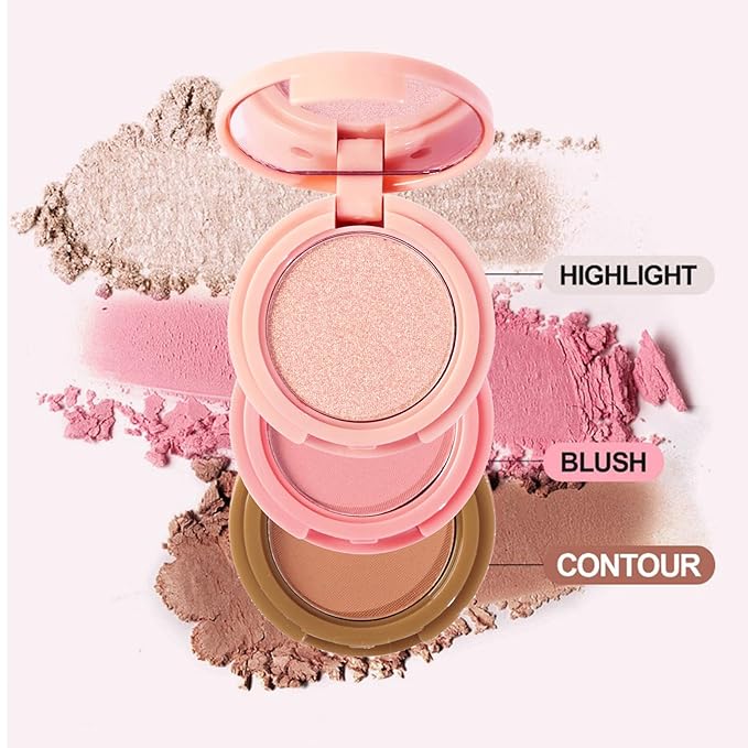 Makeup Eyeshadow Palettes, 3-in-1 Protable Multifunction Blush Highlighter Contour Palettes with 3 Trend Colors for Daily Natural Luster Makeup, Waterproof Long Lasting - 2 Pack #2