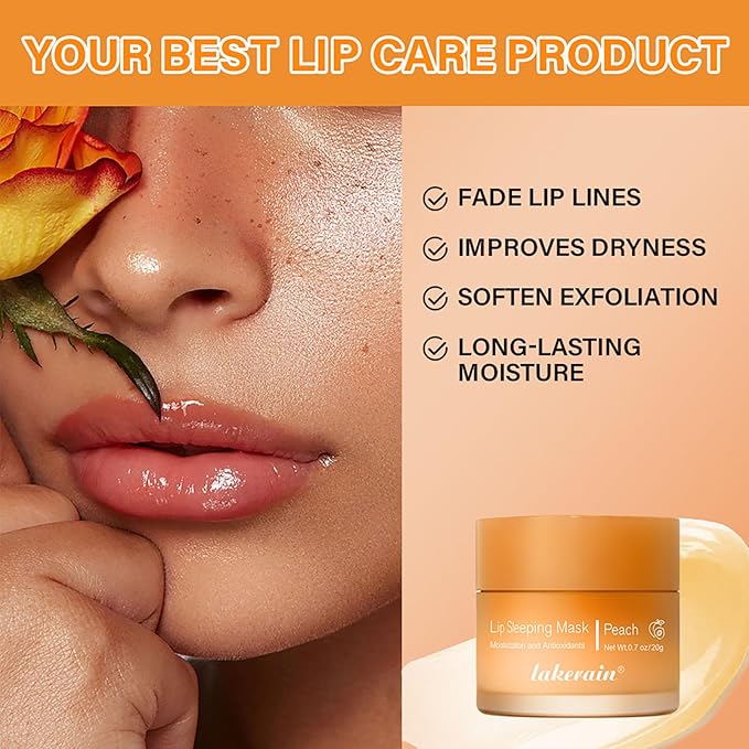 Lip Mask Sleeping,Nourish Hydrate Lip Mask,Lip Oil,Lip Balm, Lip Skin Care,Hydrating, Moisturizing Lip Lines Night Sleep Anti-chapped Lip Cream (Peach)