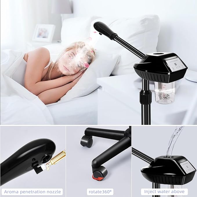 Facial Steamer, Face Steamer on on Wheels with More Steam, Adjustable Height for Face Steamer Suitable for Personal Home and Professional Personal Care Places,Moisturizing and Hydrating.