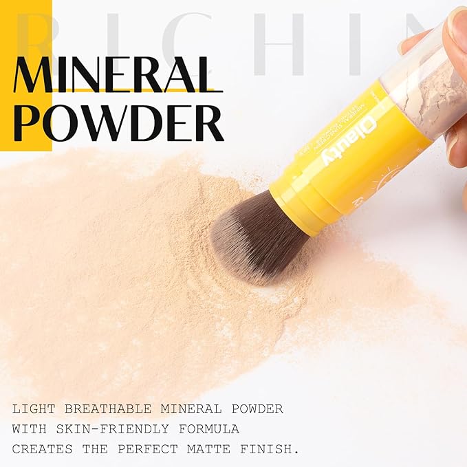 Mineral Sunscreen Setting Powder, Mineral Brush Setting Face Powder Makeup SPF 35 PA Oil Control Natural Matte Finish, Lightweight Breathable Concealer Brush Powder (Medium, 8g)