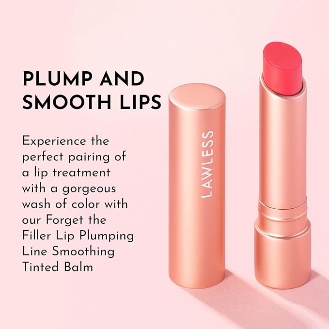 LAWLESS Forget the Filler Lip Plumping Line Smoothing Tinted Balm - Juicy Watermelon - Premium Tinted Lip Balm with Natural Ingredients to Plump and Smooth Lips for a Firmer, Fuller Look - 0.09 oz