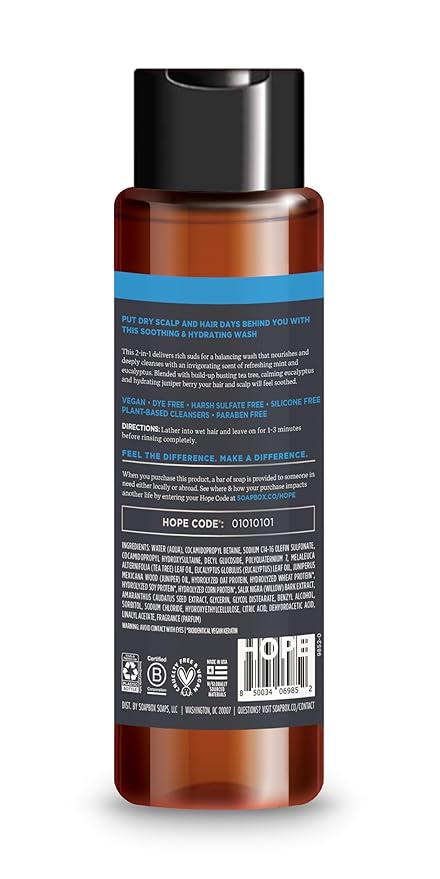 Soapbox Men's Scalp Care 2 in 1 Shampoo and Conditioner For Men, Natural Mens Shampoo and Conditioner, Tea Tree & Eucalyptus, 16oz
