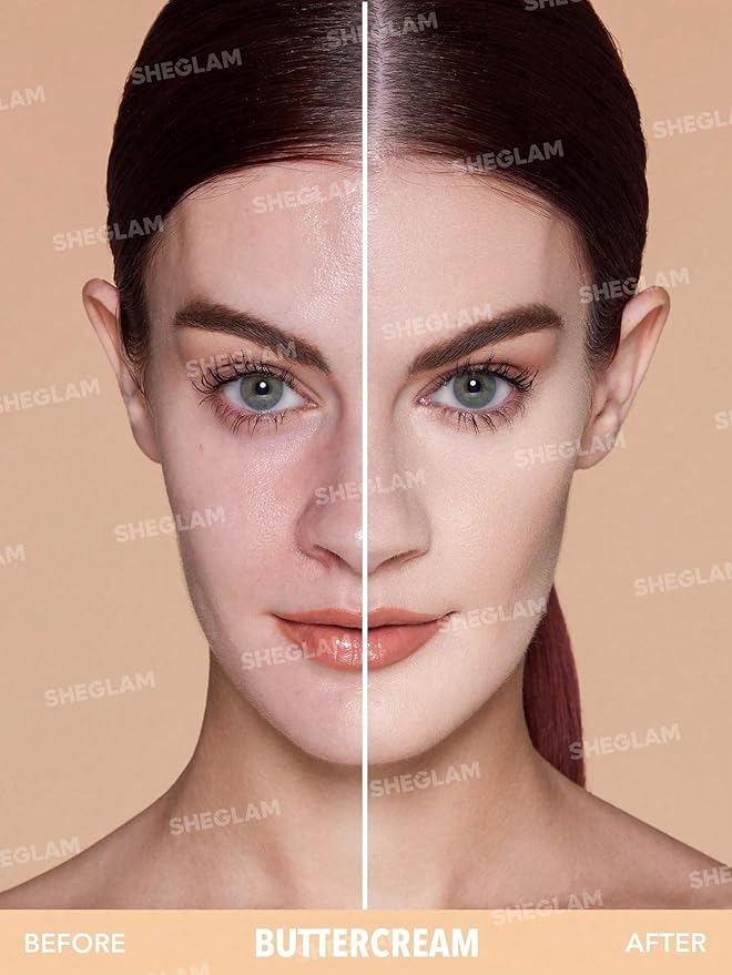 SHEGLAM SKin-Focus Full Coverage Powder Foundation Oil-Control Lightweight Face Pressed Powder Makeup-Linen