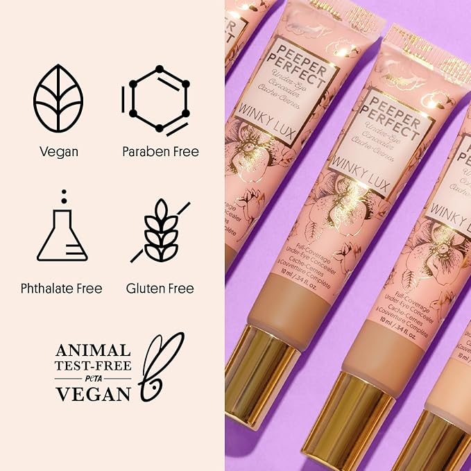 Winky Lux Peeper Perfect Under Eye Concealer, Makeup & Eye Brightener, Full Coverage Concealer for Dark Circles, Color Corrector & Eye Primer, With Collagen, Hyaluronic Acid & Vitamin E (Golden Beige)