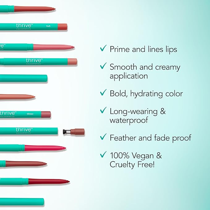 Thrive Causemetics Lip Filler Long-Wearing + Plumping Lip Liner, Shea Butter Hydrating Lip Plumper Retractable Lip Liner Pencil, Built In Sharpener, Vegan & Cruelty Free, Jo (Pink Mauve)