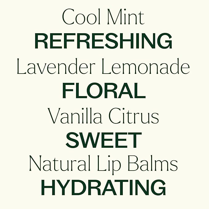 Plant Therapy Love Your Lips Lip Balm Trio Set 0.9 oz (25.5 g) Simple, Natural Ingredients & Packaged in Eco-Friendly Recyclable Cardboard, Refreshing Flavors Including: Lavender Lemonade, Vanilla Citrus, Cool Mint