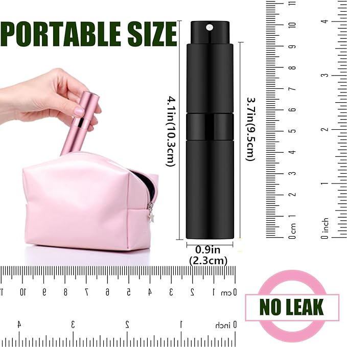 2 PCS/8ml Portable Mini Perfume Atomizer bottles, Empty Refillable Spray Bottle with 3 Types of Refill Tools, Pocket Travel Perfume Sample Bottles(Matte Black)
