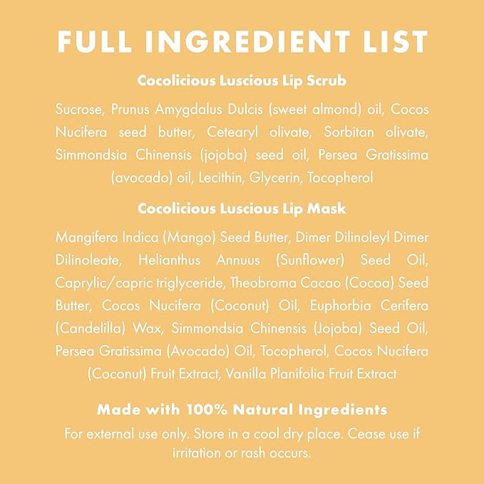 100% Natural Lip Scrub, Vegan Conditioning Coconut Lip Exfoliator, Gentle Exfoliant, Sugar Lip Polish and Lip Exfoliator Scrubber for Chapped and Dry Lips, (Lip Scrub and Lip Mask Gift Set)