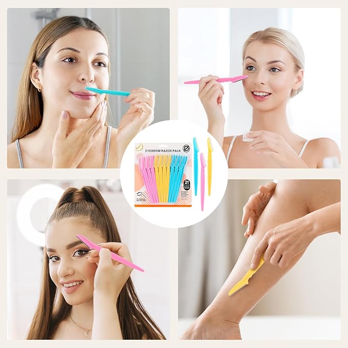 D 21 PCS Eyebrow Razor,Dermaplane Razor,Face Razors for Women and Men,Dermaplaning Tool for Face,3 Colors Facial Hair Shavers with Precision Cover,Facial Hair Remover for Women,Eyebrow Hair Trimmers
