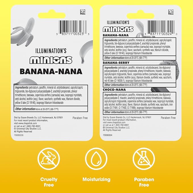 ChapStick Lip Balm Sets, Minions Banana-Nana + Variety Banana Pack (6 Sticks), Party Favors for Kids, 0.15 Oz Ea
