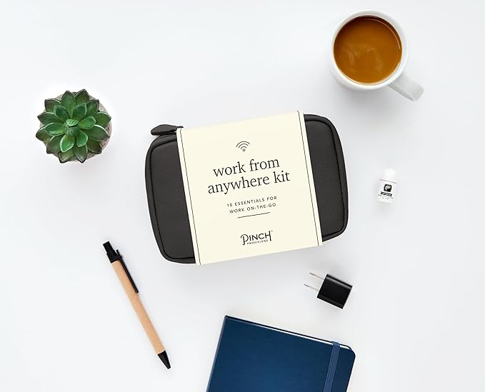 Pinch Provisions Work from Anywhere Kit, Includes 18 Essentials to Help You Stay on Task, Must-Have Essentials, Compact Multi-Functional Vegan Leather Pouch, Black