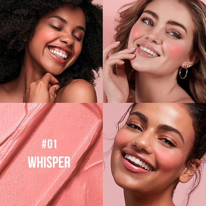 Multi-Use Makeup Cream Blush Stick, Unidollss 3-in-1 Buildable Blush Stick for Cheeks, Eyes, and Lips, Hydrating formula, All day wear, Easy Application with Thumb Puff Included (01 WHISPER)