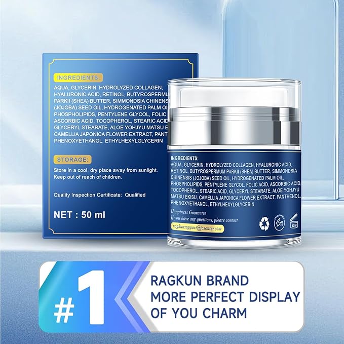 Retinol Cream for Face, Collagen Neck Creams for Tightening and Firming, Anti Aging Facial Moisturizer for Women & Men, Instant Face Lift Wrinkle Cream with Glycolic Acid Pads
