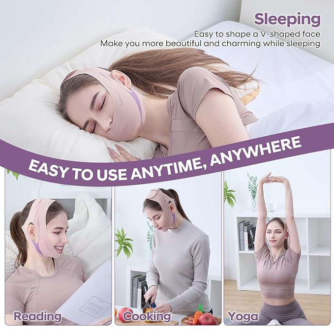 V Line Lifting Mask Chin strap for sleeping, Reusable Face Slimming Strap, V Line Mask, Face Lift Prevent Sagging, V Line Lifting Mask for Women,Jaw Exerciser,Pink