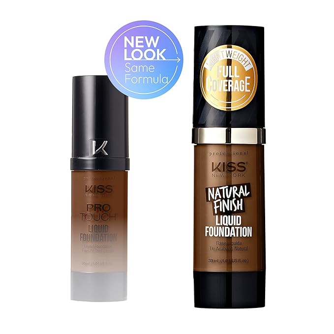 Kiss New York Professional Liquid Foundation - Lightweight and Hydrating Formula, Natural Finish, Control Shine, Cover Pores, Medium to Full Coverage, Green Tea Extract (Chestnut)