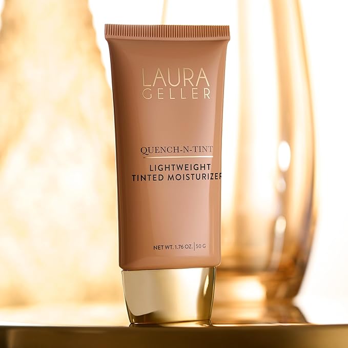 LAURA GELLER NEW YORK Quench-n-Tint Hydrating Foundation - Medium - Sheer to Light Buildable Coverage - Natural Glow Finish - Lightweight Formula with Hyaluronic Acid