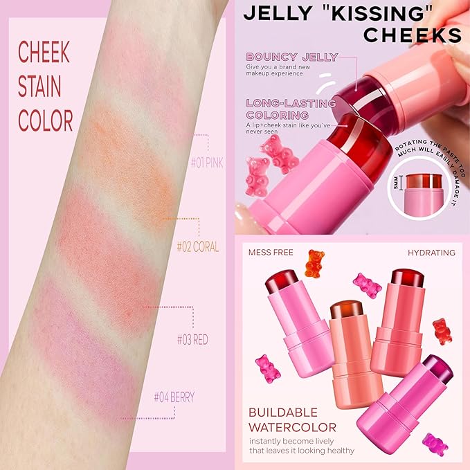 4Pcs Milk Jelly Blush - Milk Blush - Sheer Cheek & Lip Stain,Long Lasting Milk Jelly Tint Have Transparent & Bright Colors (multicolored)