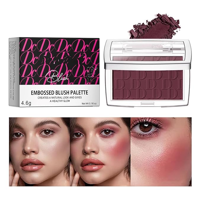 MAEPEOR Embossed Blush 6 Colors Smooth Blendable Face Blush Long-Lasting Natural Look Blush Powder Blush for Cheeks (06 Berry)