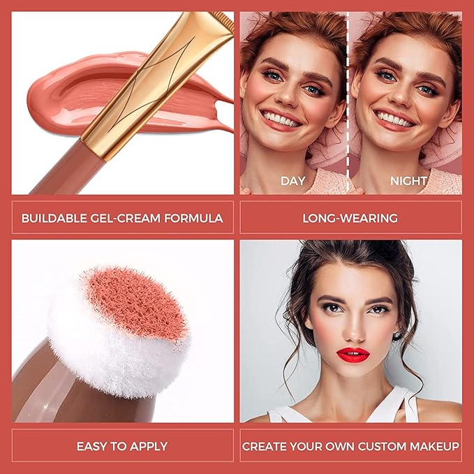 2 Color Contour Beauty Wand, Highlighter ,Face Concealer Contouring with Cushion Applicator Long Lasting & Smooth Matte Finish Liquid Illuminator Makeup Stick (01# Contour&02#Peach Pink)