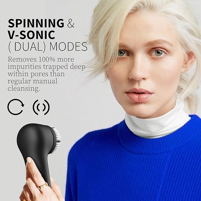 Premium Face Scrubber, Deep Pore Cleansing Brush, Waterproof & Rechargeable Face Scrub Brush for Men& Women, Electric Facial Exfoliator with 3 brushes, 3 Intensities, 2 Modes with Eye Rollor- Charcoal