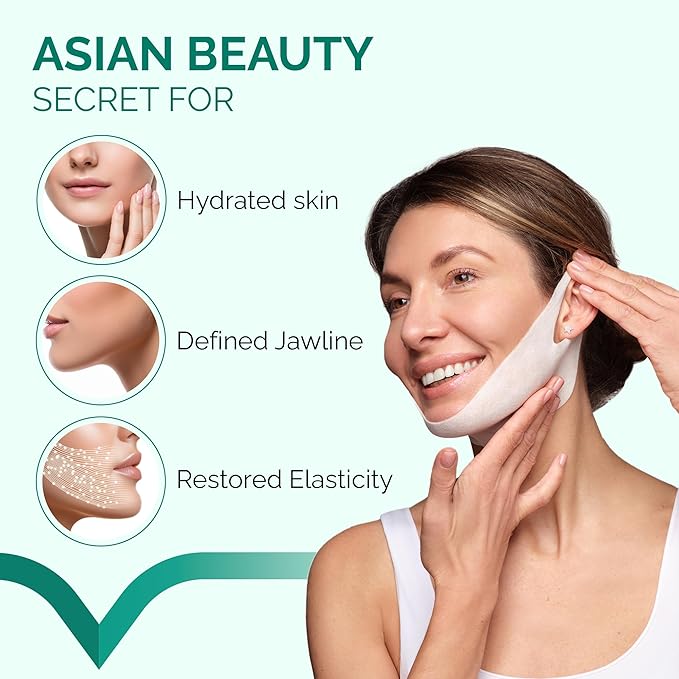 PLANTIFIQUE V-Line Collagen Mask for face 20 PCS | Chin Strap for Women & Men | V Line Lifting Mask with Collagen and Hyaluronic Acid V Shape Face Tape Chin | Skin Firming