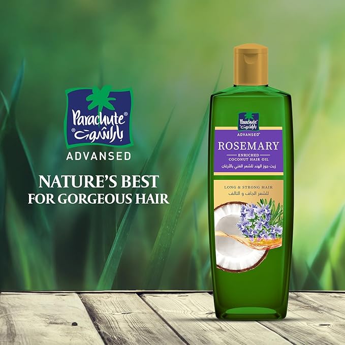 Parachute Advansed Rosemary Hair Oil with Coconut| For 2x Longer & Thicker Hair| Reduces Hairfall & Strengthens Hair| All Hair Types|No Parabens & Silicones| 10.1 Fl.oz.