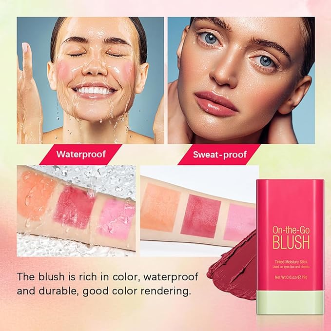 Multi-Use Makeup Blush Stick, Cream Face Blush Makeup Stick for Cheeks Eyes Lips, Super Natural Matte Finish Looking Long-Lasting Moisturizing Blush Stick, Suitable for All Skin (3#, Coral Orange)