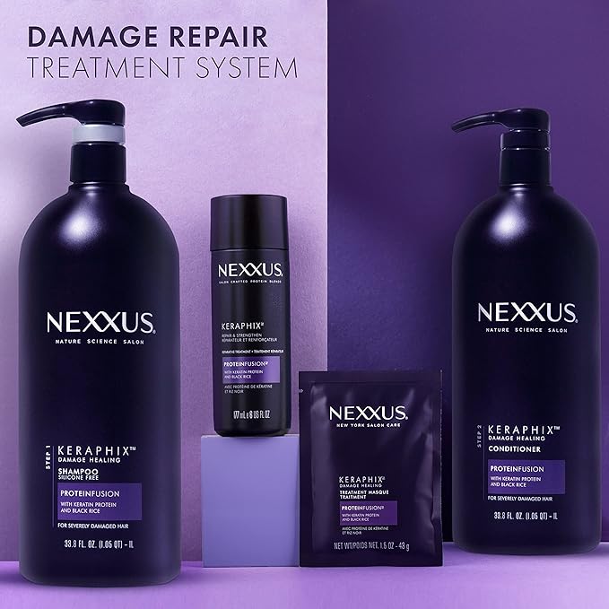 Nexxus Keraphix Shampoo With ProteinFusion for Damaged Hair Keratin Protein, Black Rice, Silicone-Free 33.8 oz