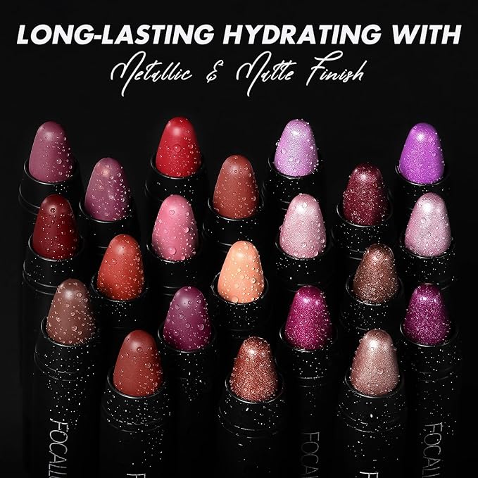 FOCALLURE Ultra Chic Metallic Lipstick,Rich Vitamin E Lip Crayon,Lightweight Shinning Color without Drying or Fading,Long Lasting Lips Makeup,#27 Champagne
