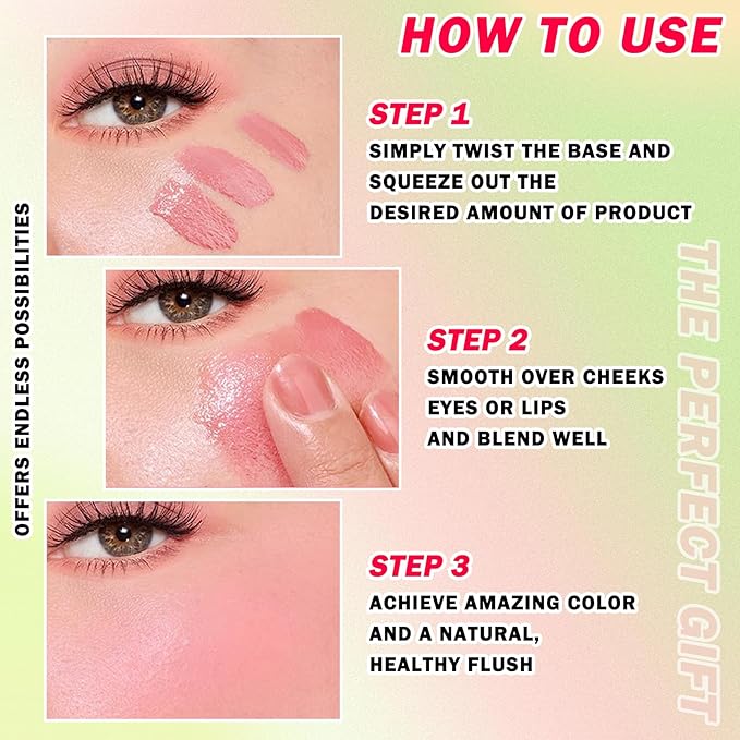 Multi-Use Cream Blush Stick,Soft Smooth Makeup Blush Stick for Cheeks Lips & Face,Waterproof Long Lasting Blendable Lightweight Face Blush Stick Matte Makeup for All Skin Types