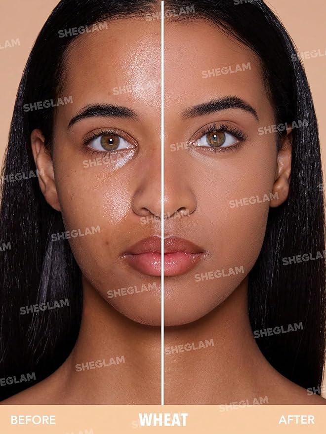 SHEGLAM SKin-Focus Full Coverage Powder Foundation Oil-Control Lightweight Face Pressed Powder Makeup-Almond