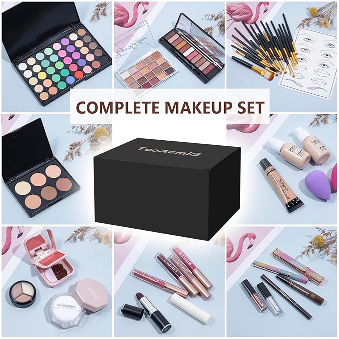 All in One Makeup Kit Makeup Kit for Women Full Kit Multipurpose Makeup ,eyeshadow、 liquid foundation,Loose powder,Eyebrow pencil,4-color lip gloss set