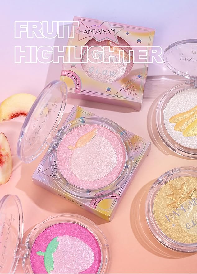 Face Highlighter Makeup Palette, Glossy Glitter Highlight Brightening Contouring Palette Natural Shiny Contour Makeup Illuminator Longlasting Lightweight, Blush&Highlighter (#03 Strawberry)