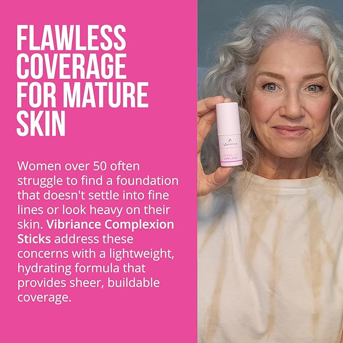 Vibriance Complexion Sticks - Foundation for Mature Skin - Sheer, Buildable Coverage Face Makeup Foundation for Older Women - 3-in-1 Base, Contour, Concealer - Beige