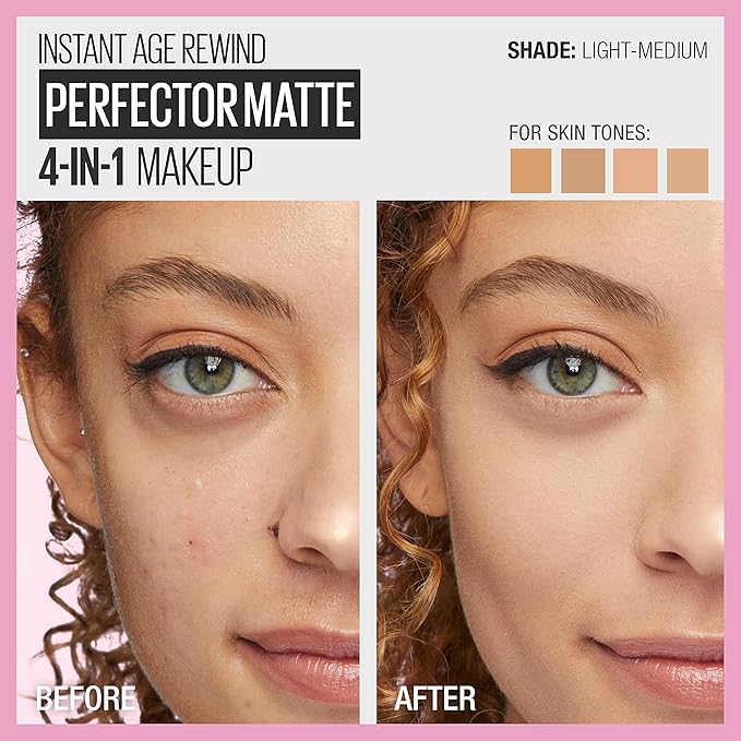 Maybelline Instant Age Rewind Instant Perfector 4-In-1 Matte Makeup, 02 Light/Medium, 1 Count
