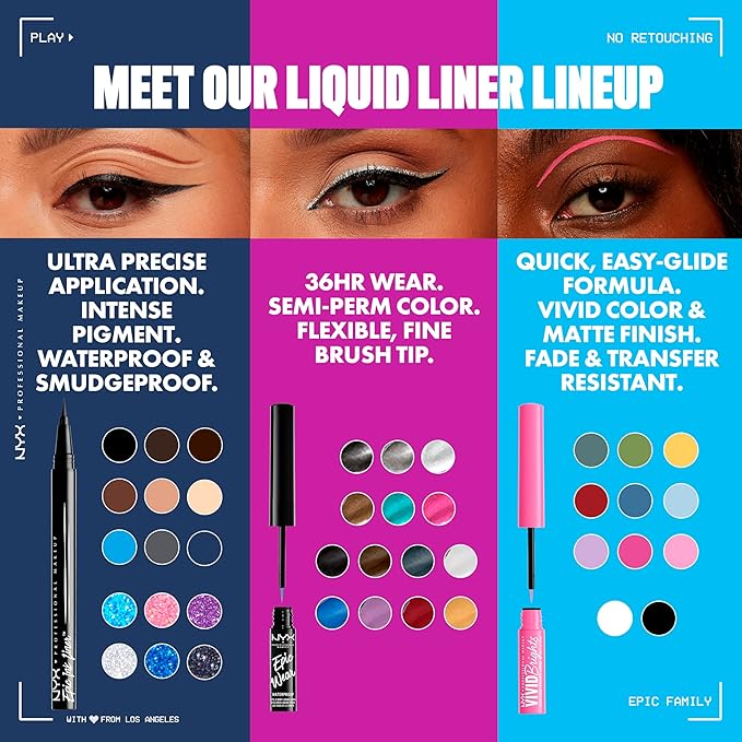 NYX PROFESSIONAL MAKEUP Epic Ink Glitz Liner, Waterproof Metallic Liquid Eyeliner with Vegan Formula - Flashy Flare (Shimmer Light Grey)