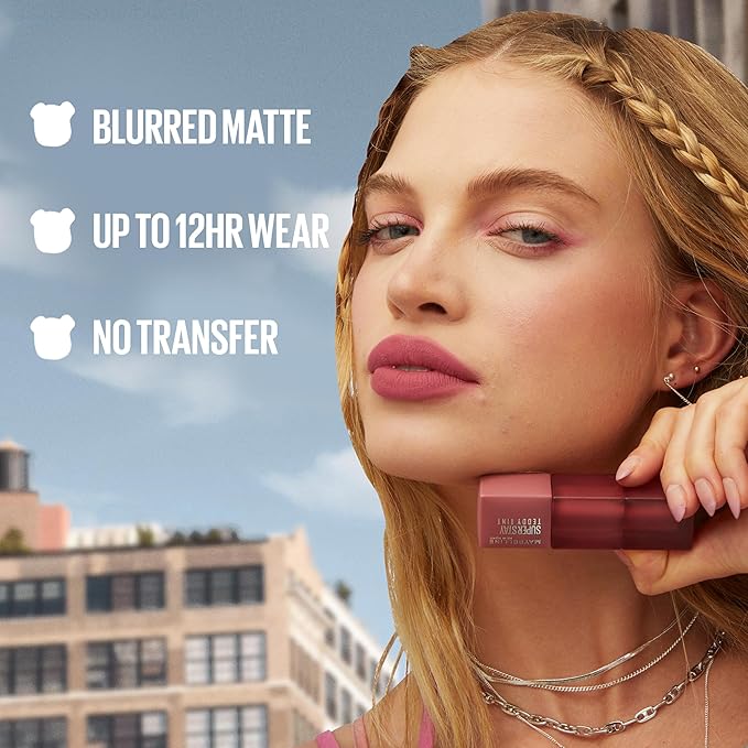 Maybelline Super Stay Teddy Lip Tint, Long Lasting Matte Lipstick For Up To 12HR Wear, Pinky Promise, 1 Count