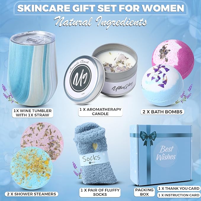 Spa Kit for Women - Spa birthday gifts for women - Relaxing Spa kit Basket- Self Care Package for women - lavender Relaxing Spa Gift Set - Spa Gift Set for Women, Sisters and Mothers Day
