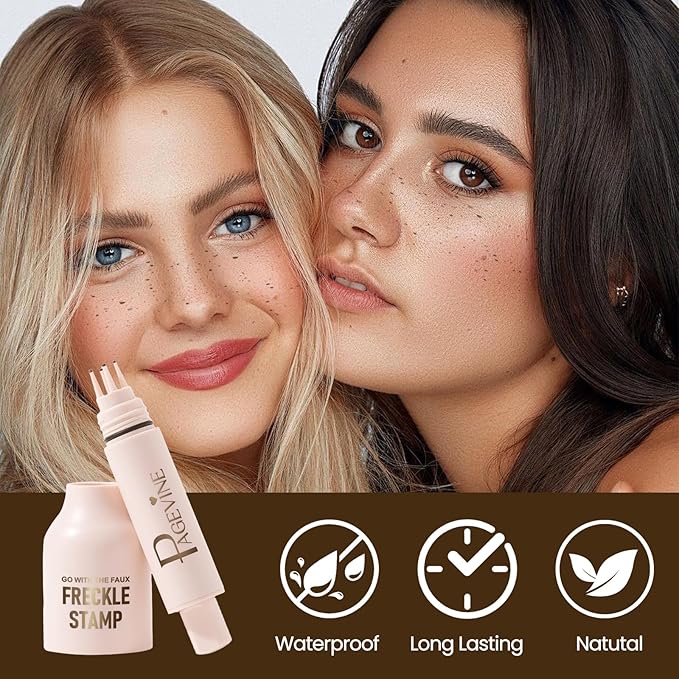 Freckle Stamp Pen, Fake Freckle Stamp Makeup Tool, Faux Freckle Stamp with Quick Dry 5-Point Multi-Prong Soft Tip, Waterproof & Long Lasting Lifelike Sunkissed Face Freckle Makeup (4# Espresso)