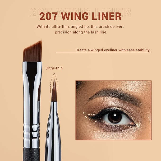 Jessup Angled Eyeliner Brush Set,3pcs Pro Precision Eye Liner Brush Fine Winged Ultra Thin Slanted Gel Liquid EyeLiner Makeup Brushes, Black T345