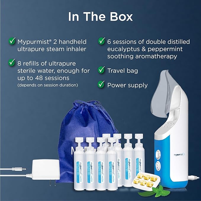 Mypurmistยฎ Premium Value Pack - Handheld Ultrapure Instant Steam Inhaler - Fast Allergy Nasal Congestion Cold Cough Sinus Relief - Vaporizer Humidifier Steamer, Voice Care