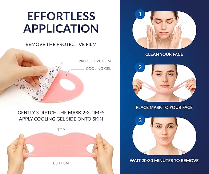 Stylia V Line Lifting Collagen Face Mask - Double Chin Strap for Women - Jawline Shaper Face Lift Tape - Neck Lift Collagen Mask - Chin Strap for Sleeping - Hyaluronic Acid, Aloe Vera, Cica 7P