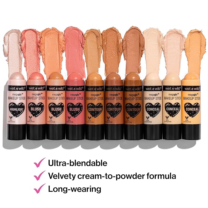 wet n wild MegaGlo Makeup Stick, Buildable Color, Versatile Use, Cruelty-Free & Vegan - Hustle & Glow