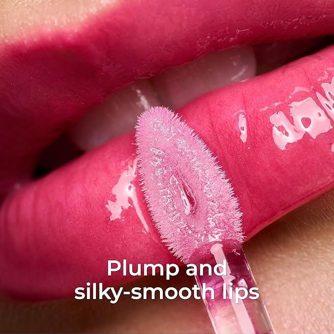 All-in-One Lip Oil - Lightweight, No-Sticky, Tinted, Plumping, Hydrating Lip Gloss - Lip Balm for Day & Night Use, Long-Lasting Lip Stain, Lip Glow Oil, Lip Plumper Tint - Pink Sparkle β402