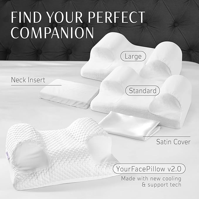 YourFacePillow, Back Sleeper Beauty Pillow, Cervical Neck Pillow, Patented Contour Memory Foam Pillow, Ergonomic Neck, Back and Shoulder Support. Back Sleeping Reduces Pressure on Skin - Standard