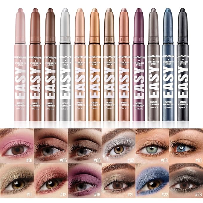 Jolilab Eyeshadow Stick Set, 2 PCS Matte Professional Bright-Colored Contouring and Highlight Stick, Cream Waterproof Long Lasting High Pigmented Eye Shadow (2, 05+21 2pcs)