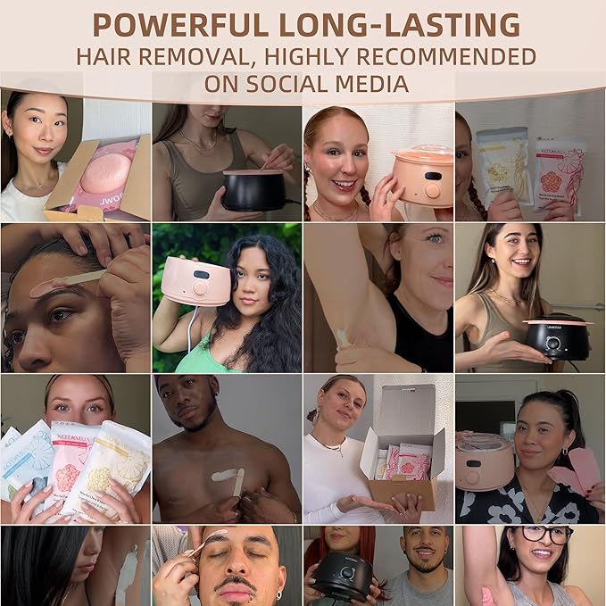 KOTAMU Wax Kit Pink Digital Hair Removal Waxing Kit for Women & Men Hot Wax Warmer Pot for Face, Eyebrow, Body, Brazilian, Bikini, Sensitive Skin Waxing Machine with 25 Accessories for Home Salon