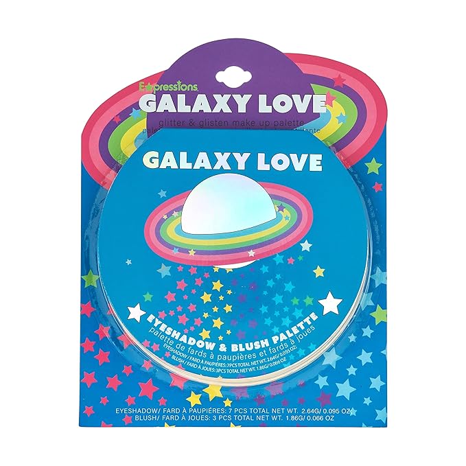 Expressions 10 Color Eyeshadow Palette & Blush Makeup Novelty Beauty Set, Fold Out Compact with Mirror, Washable, Non-Toxic,Galaxy Love Glisten & Glitter Makeup Palette