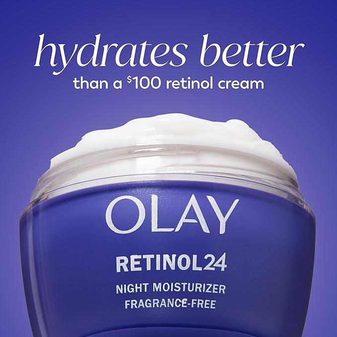 Olay Retinol 24 Face Moisturizer, Anti-Aging Night Cream for Women, Trial Size, Fragrance-Free, Non Greasy - Anti-Wrinkle, Smooth Fine Lines, Tightening Skin Care - Peptides, Glycerin, 0.5 Oz